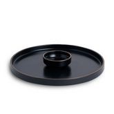 Japandi Ceramic Platter with Dip Bowl – Black, Large