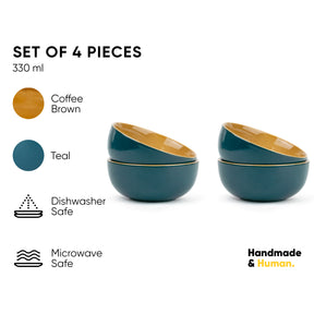 Ceramic Snack Bowl Set | 330ml | Set of 4 | Glossy Finish | Premium Stoneware