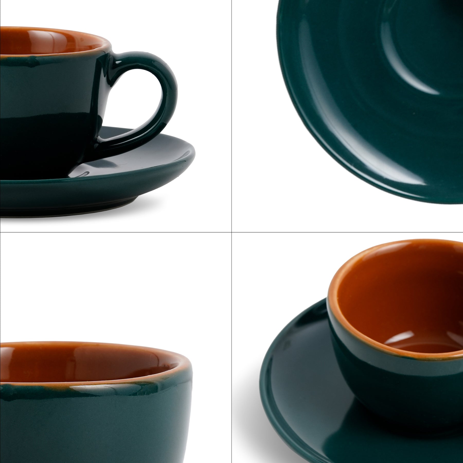 Ceramic Espresso Cup & Saucer Set (Set of 2, 100 ml) – Teal Green