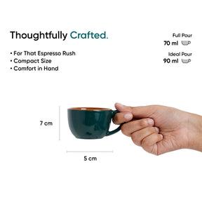 Ceramic Espresso Cup & Saucer Set (Set of 2, 100 ml) – Teal Green