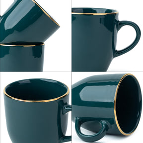 Ceramic Coffee Mug Set of 2, 300ml – Teal & Gold | Gold Line Collection