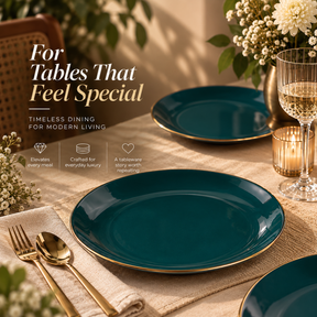 Ceramic Dinner Plates Set, 6 Pieces, Teal Gold, Goldline Collection