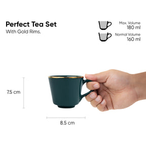 Ceramic Tea Cup Set of 6, 180 ml, Real Gold Line