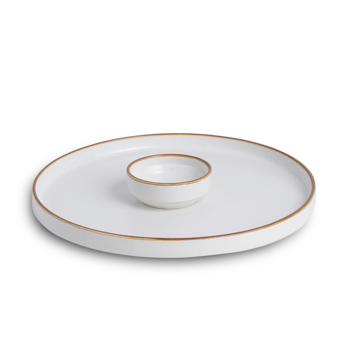 Large Round Ceramic Serving Platter – 1 Platter, 1 Dip | Modern Series | Matte Finish | Platters Serving Set | Ceramic Platter (Japandi Platter)
