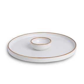 Large Round Ceramic Serving Platter – 1 Platter, 1 Dip | Modern Series | Matte Finish | Platters Serving Set | Ceramic Platter (Japandi Platter)