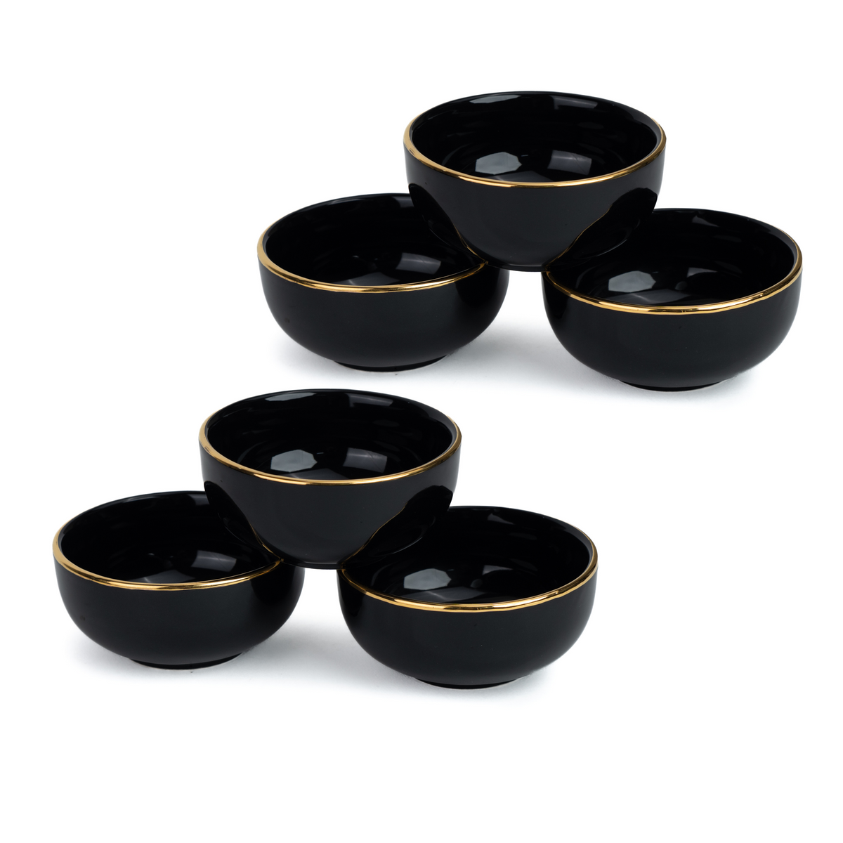 Ceramic Veg Bowls Set of 6 for Dinner | 180ml | Glossy Finish | Premium Ceramic | Gold Rim | Gold Line Collection | Multipurpose Katori Set