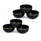 Ceramic Veg Bowls Set of 6 for Dinner | 180ml | Glossy Finish | Premium Ceramic | Gold Rim | Gold Line Collection | Multipurpose Katori Set