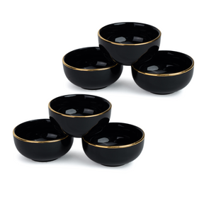 Ceramic Veg Bowls Set of 6 for Dinner | 180ml | Glossy Finish | Premium Ceramic | Gold Rim | Gold Line Collection | Multipurpose Katori Set