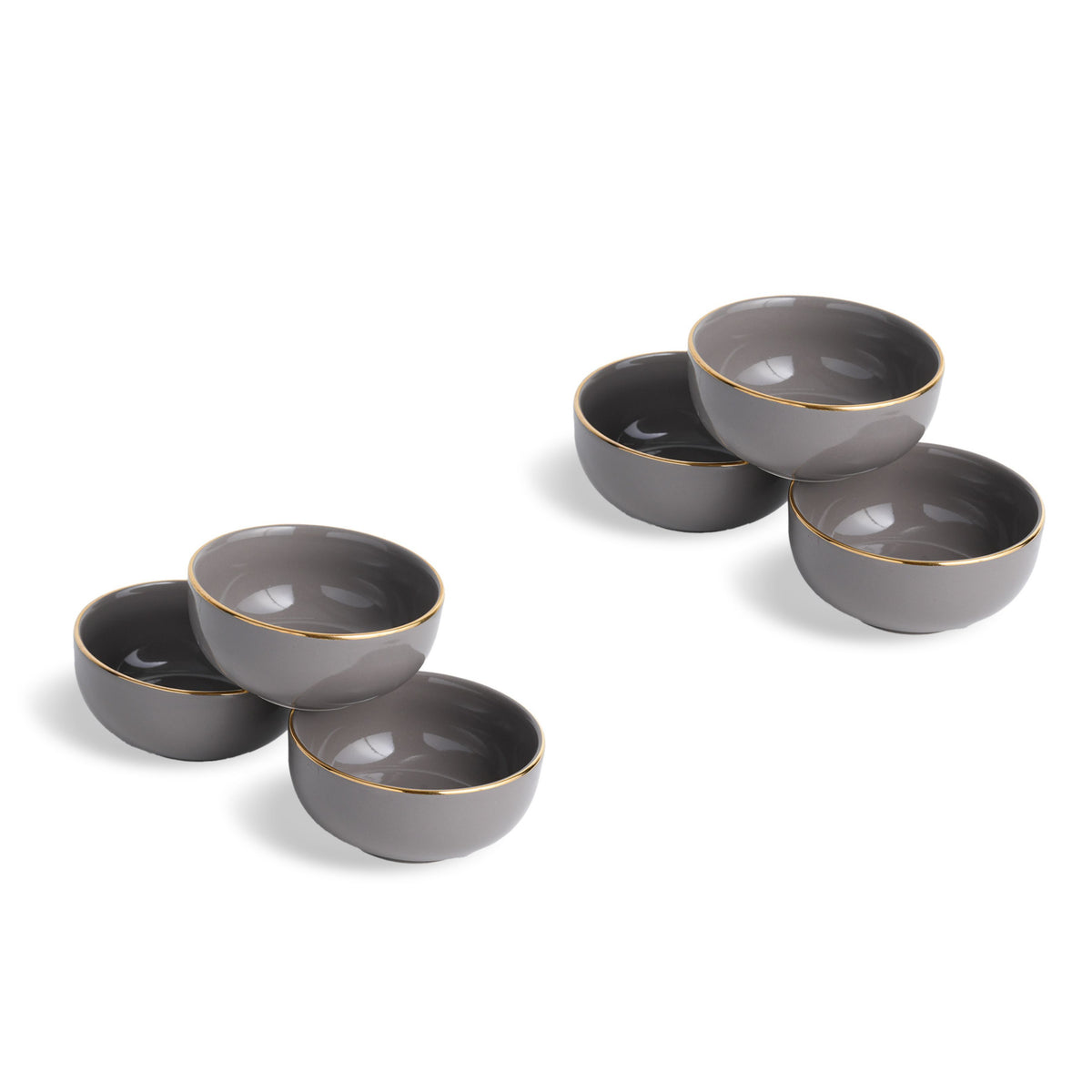 Ceramic Veg Bowls Set of 6 for Dinner | 180ml | Glossy Finish | Premium Ceramic | Gold Rim | Gold Line Collection | Multipurpose Katori Set