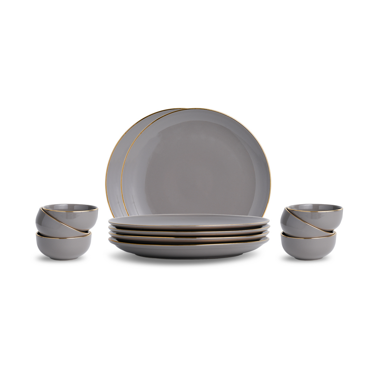 Ceramic Dinner Set – 12 Pieces | Grey Gold | Glossy Finish | Premium Ceramic | Real Gold Detailing | Goldline Series
