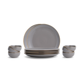 Ceramic Dinner Set – 12 Pieces | Grey Gold | Glossy Finish | Premium Ceramic | Real Gold Detailing | Goldline Series