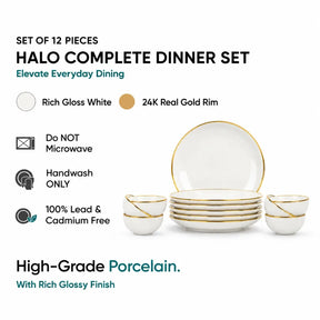 White Gold Ceramic Dinner Set – 12 Pieces | Gold Line Collection