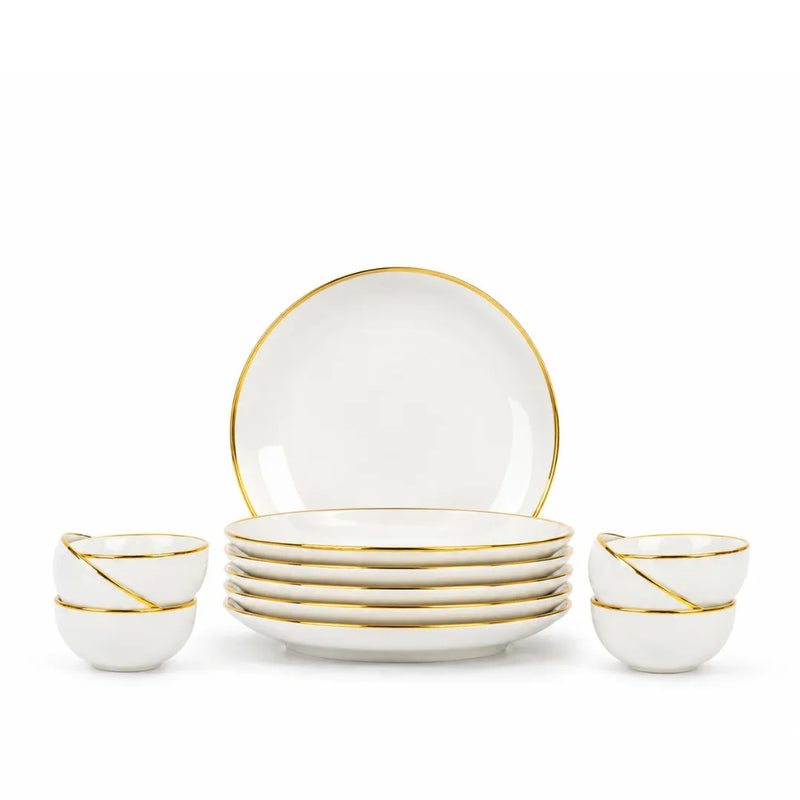 White Gold Ceramic Dinner Set – 12 Pieces | Gold Line Collection