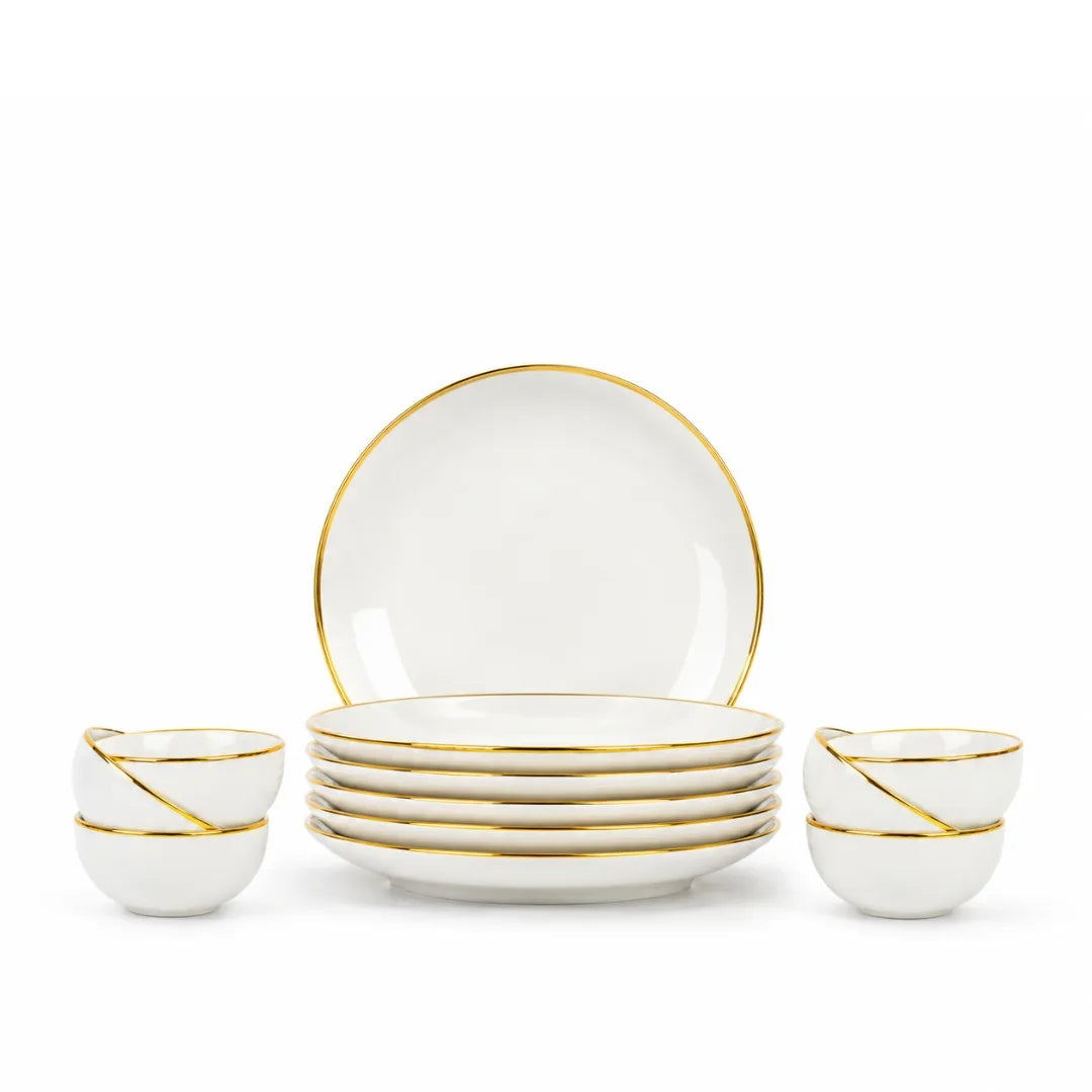White Gold Ceramic Dinner Set – 12 Pieces | Gold Line Collection