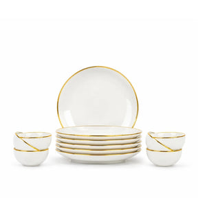 White Gold Ceramic Dinner Set – 12 Pieces | Gold Line Collection
