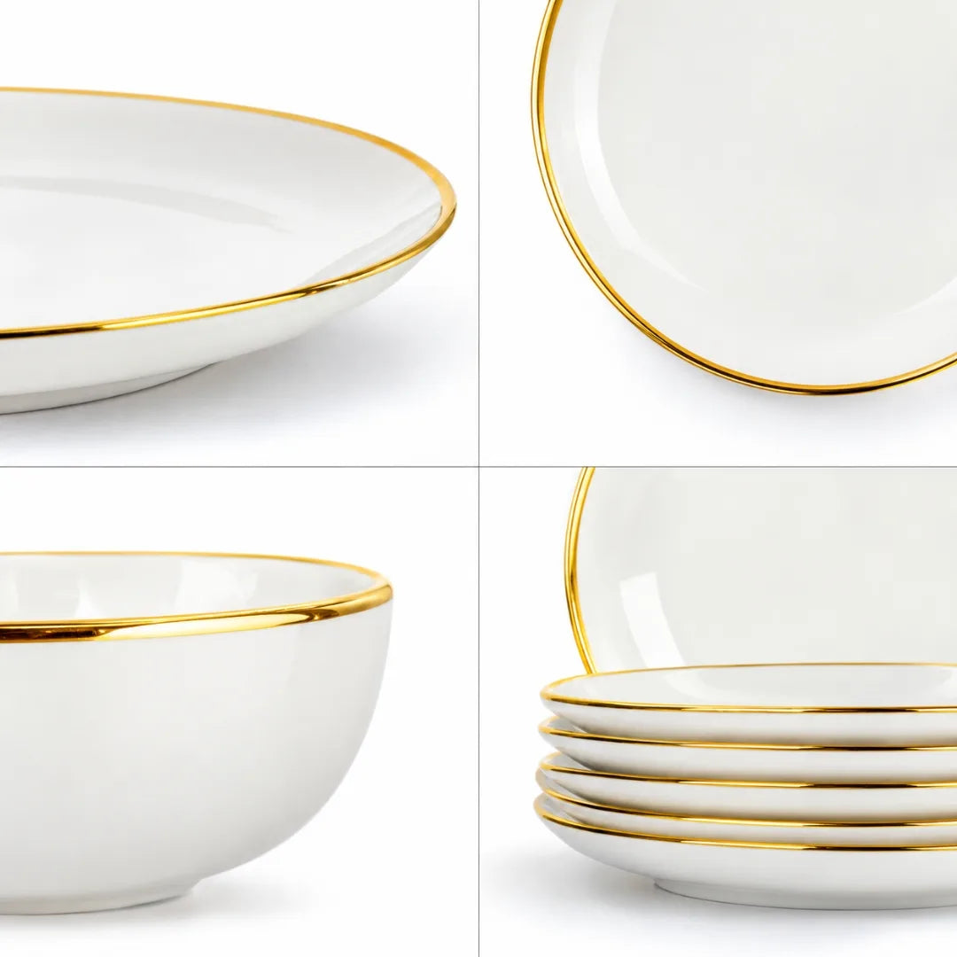 White Gold Ceramic Dinner Set – 12 Pieces | Gold Line Collection