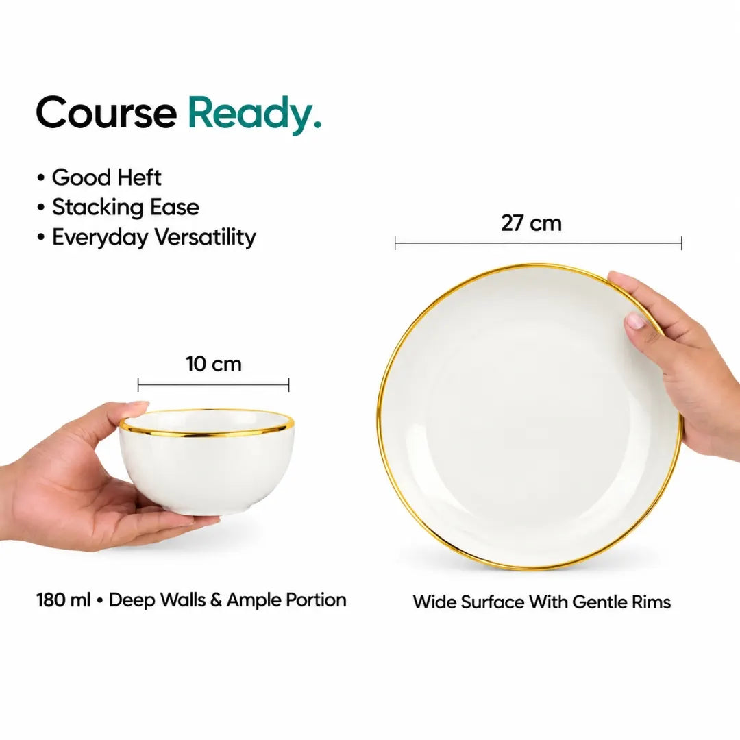 White Gold Ceramic Dinner Set – 12 Pieces | Gold Line Collection