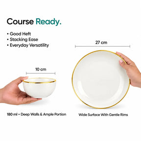 White Gold Ceramic Dinner Set – 12 Pieces | Gold Line Collection