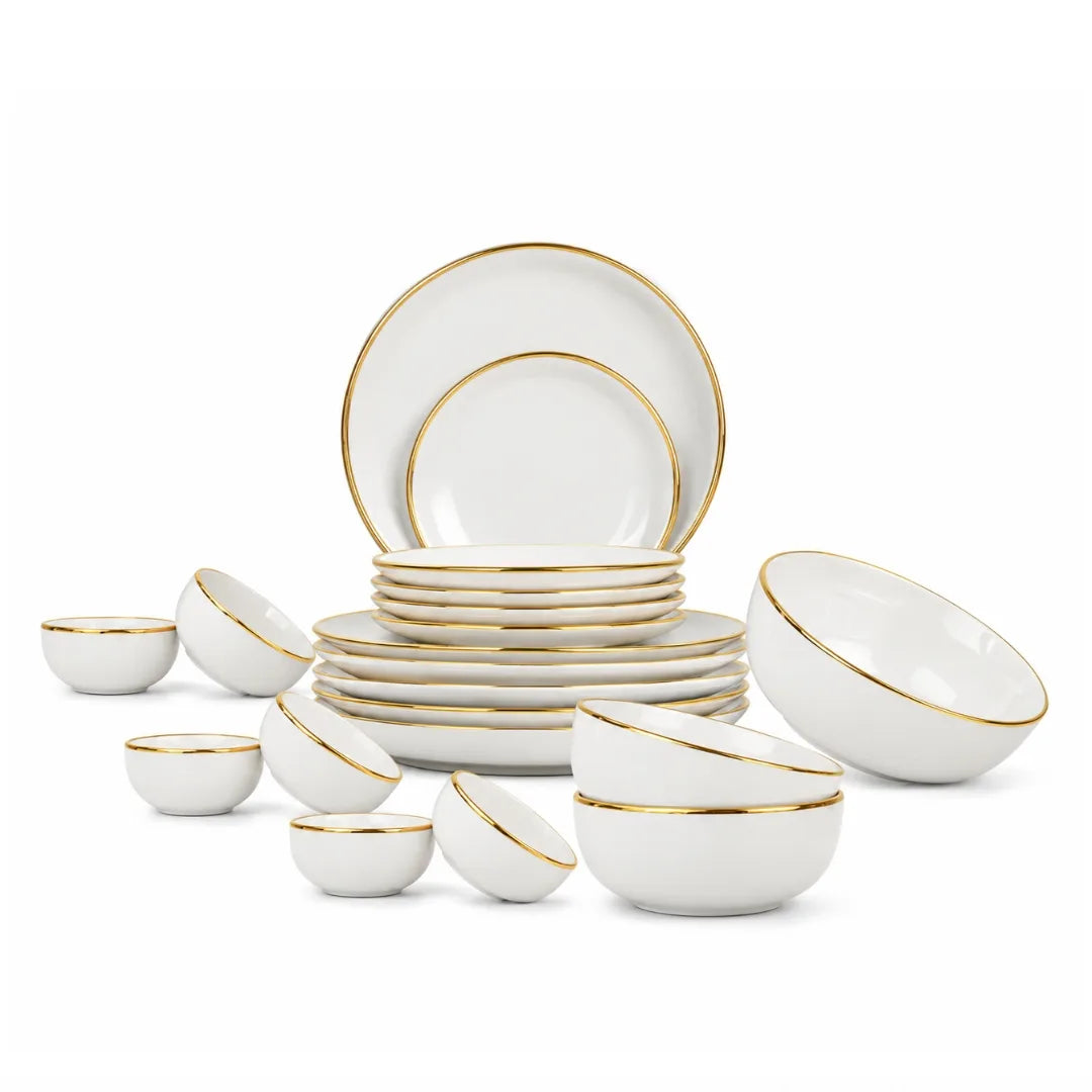 White Gold Ceramic Dinner Set – 21 Pieces | Goldline Collection