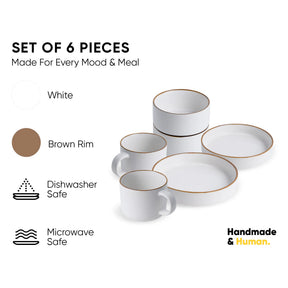 Ceramic Breakfast Set | Japandi Collection | 6 Pieces | White