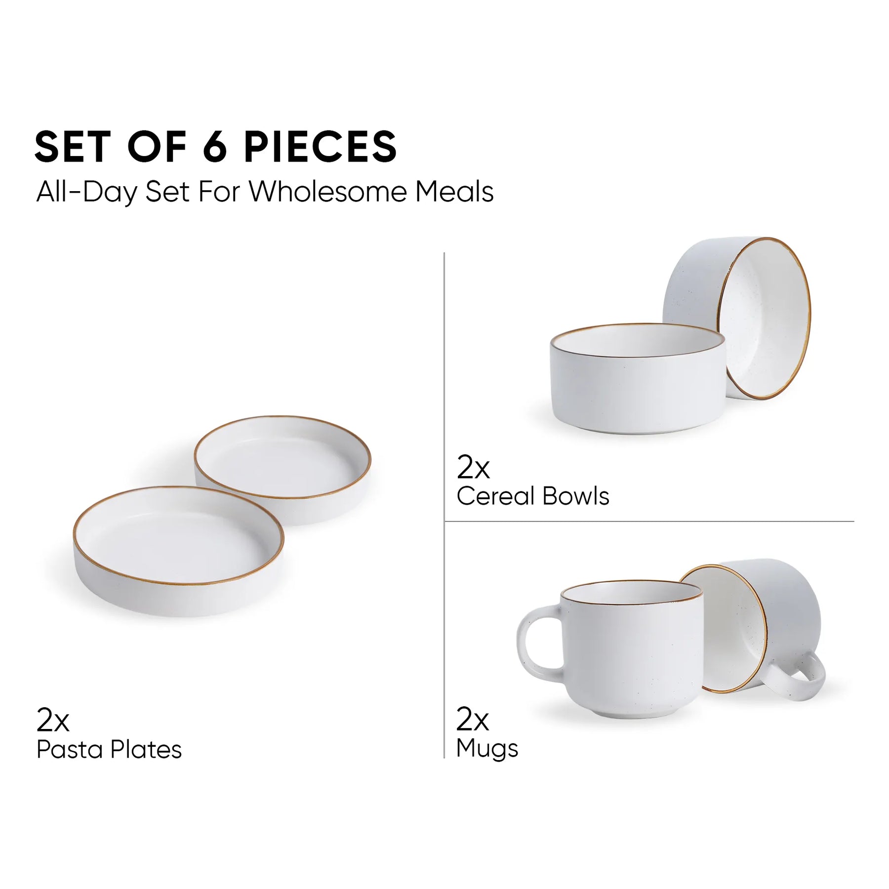 Ceramic Breakfast Set | Japandi Collection | 6 Pieces | White