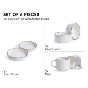 Ceramic Breakfast Set | Japandi Collection | 6 Pieces | White