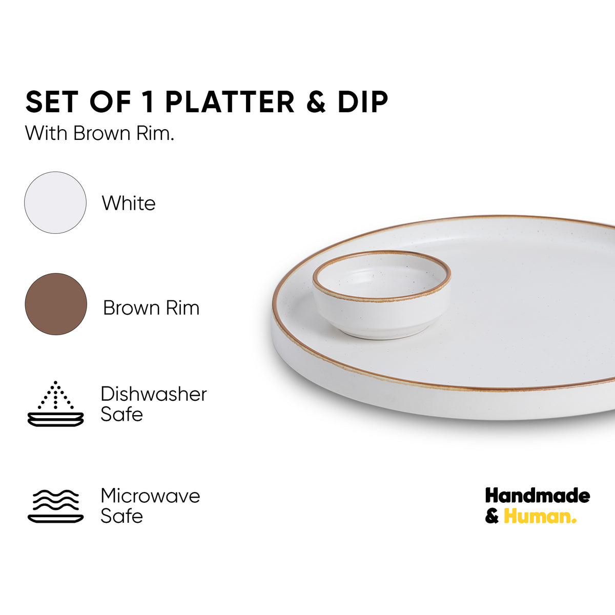 Large Round Ceramic Serving Platter 1 Platter, 1 Dip || Matte Finish | Japandi Platter
