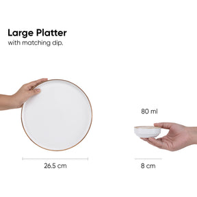 Large Round Ceramic Serving Platter – 1 Platter, 1 Dip | Modern Series | Matte Finish | Platters Serving Set | Ceramic Platter (Japandi Platter)
