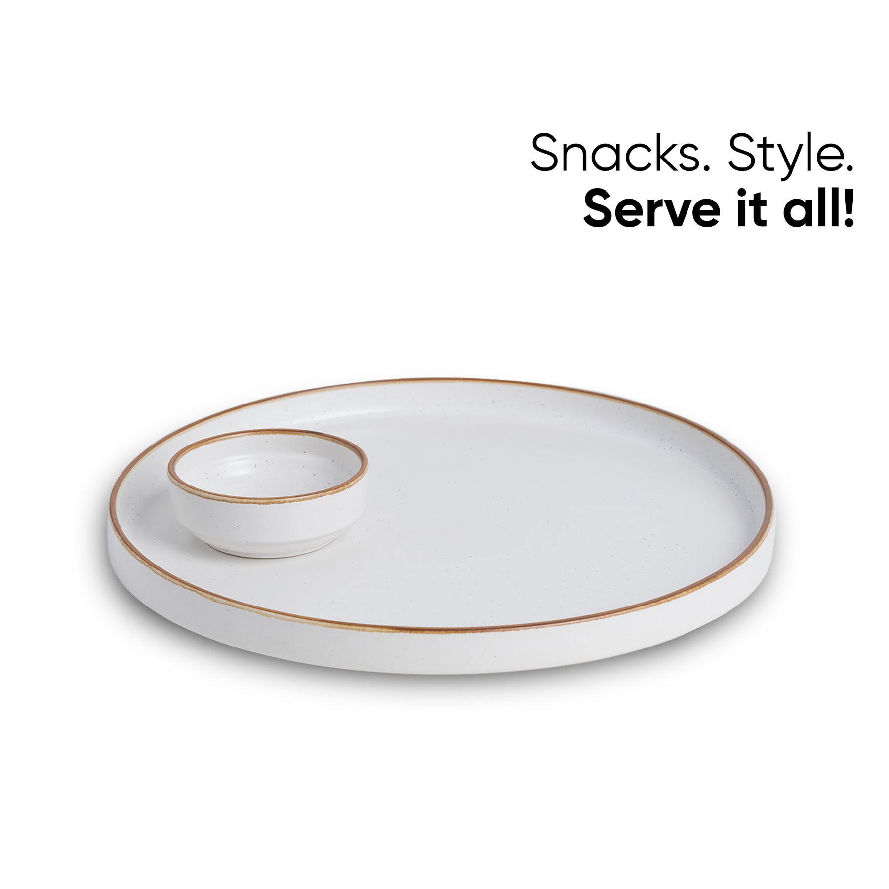 Japandi Ceramic Platter with Dip Bowl – Off White, Large