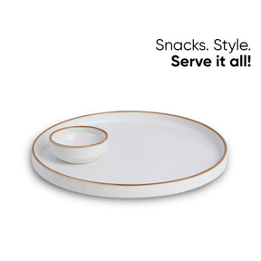 Japandi Ceramic Platter with Dip Bowl – Off White, Large