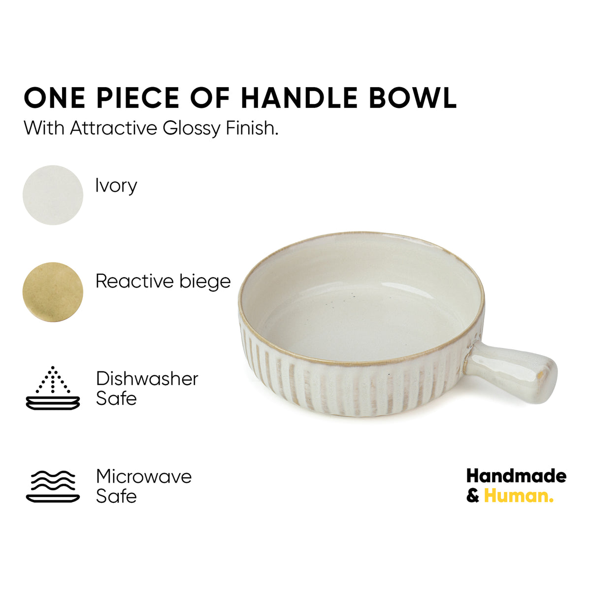 Ceramic Pasta Bowl with Handle | Self Reactive Collection | Serving Bowl
