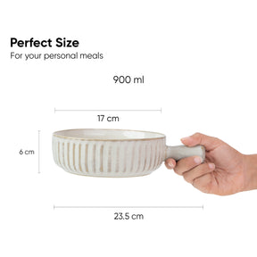 Ceramic Pasta Bowl with Handle | Self Reactive Collection | Serving Bowl