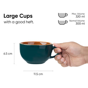 Large Ceramic Coffee Cup Set of 2, Teal Green, 320ml | XL Cuppa Collection | Glossy Finish