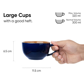 Large Ceramic Coffee Cup Saucer Set, Midnight Blue, 320ml | XL Cuppa Collection | Glossy Finish