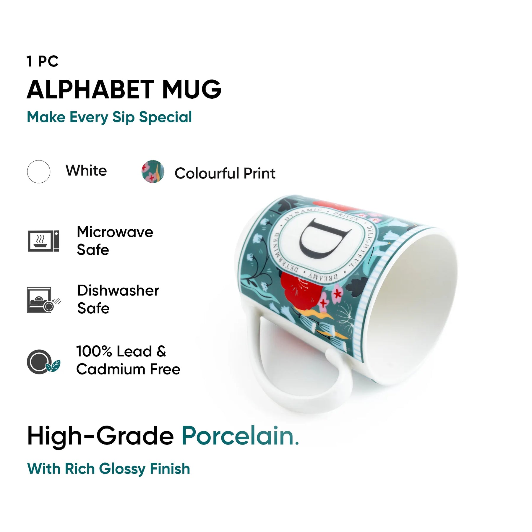 D Ceramic Coffee Mug | 300 ML | Alphabet Collection