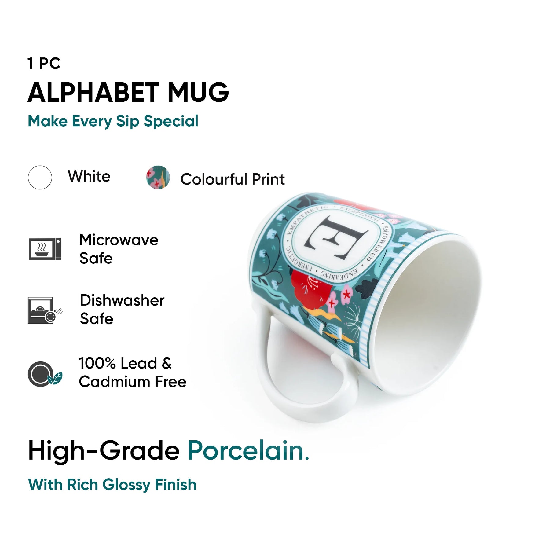 E Ceramic Coffee Mug | 300 ML | Alphabet Collection