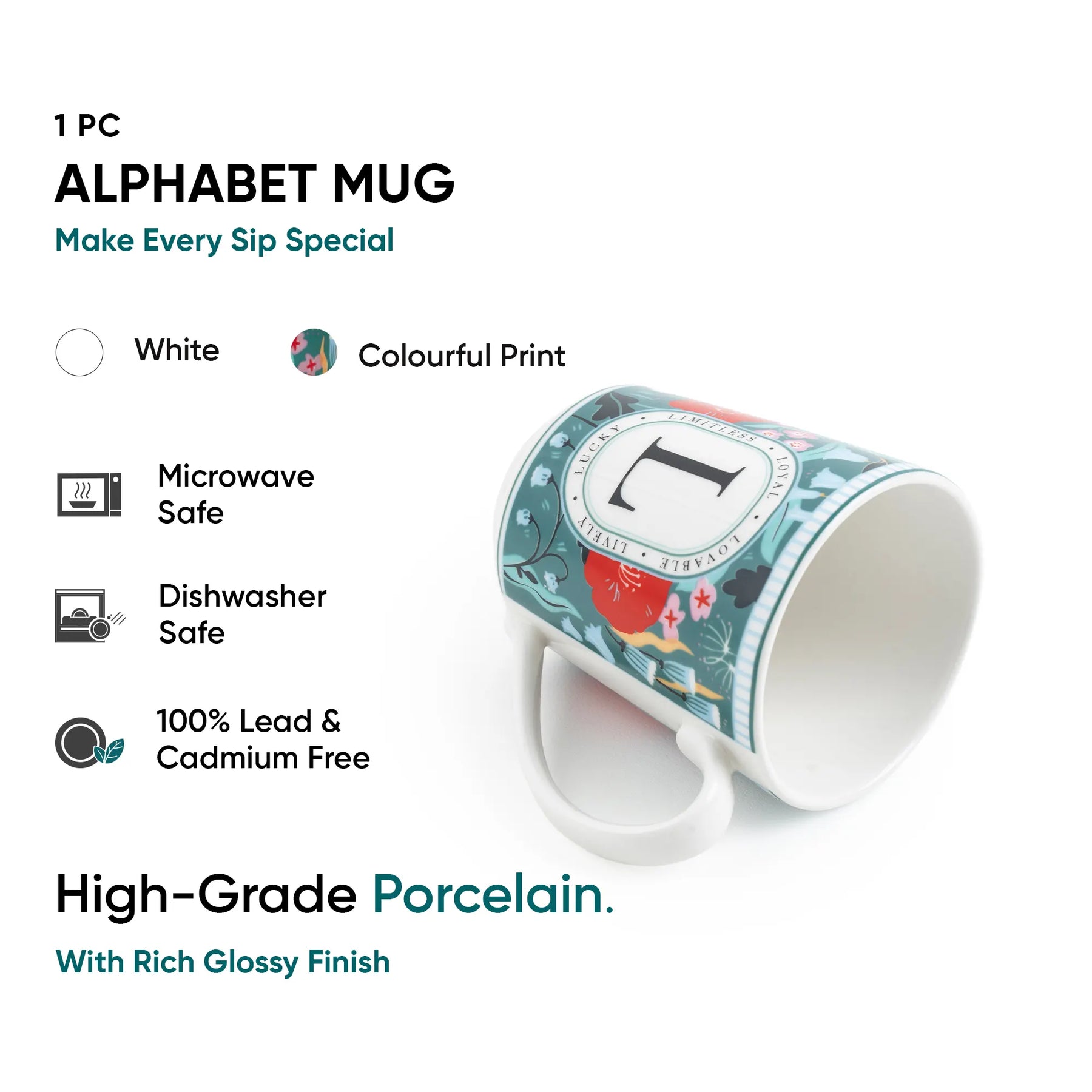 L Ceramic Coffee Mug | 300 ML | Alphabet Collection