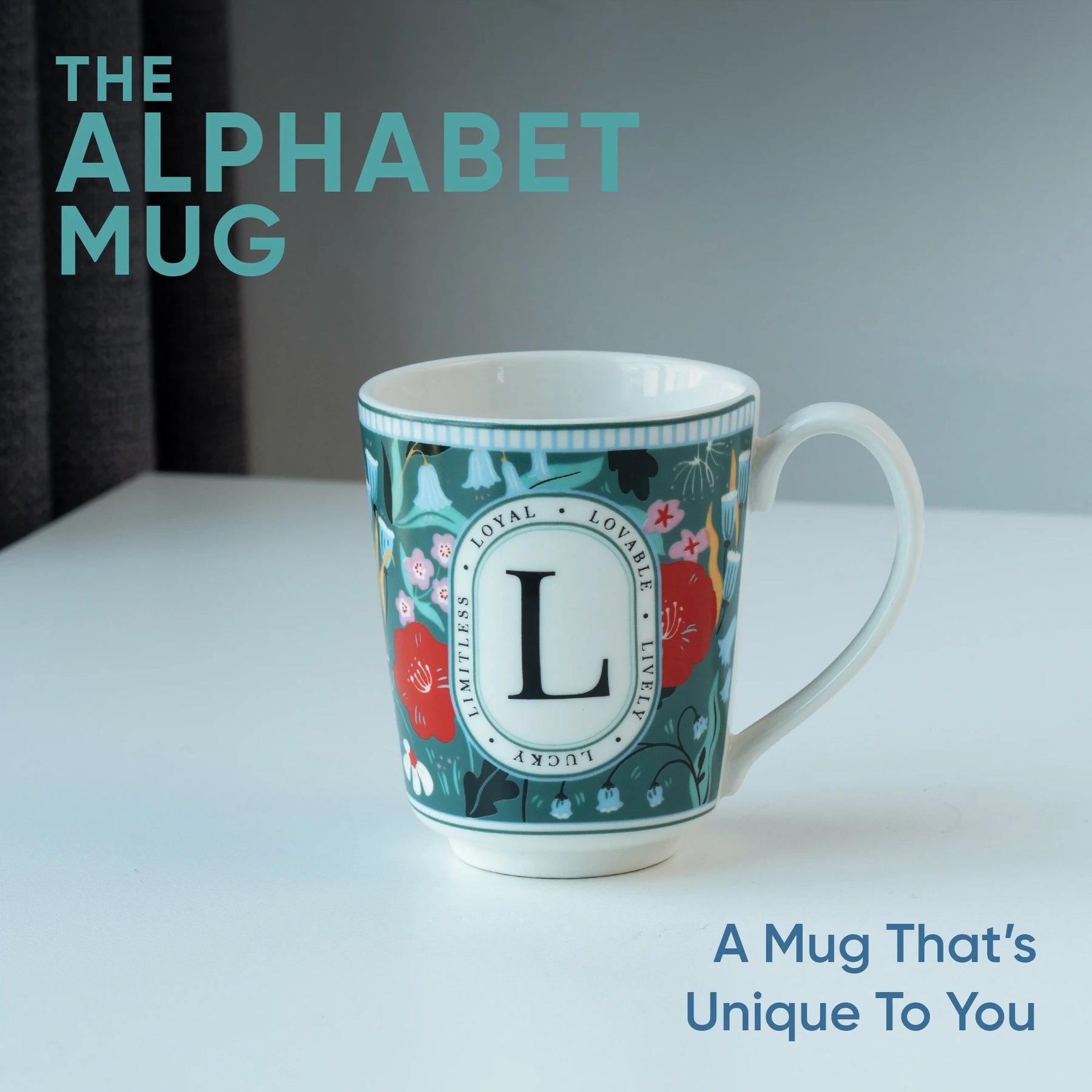 L Ceramic Coffee Mug | 300 ML | Alphabet Collection
