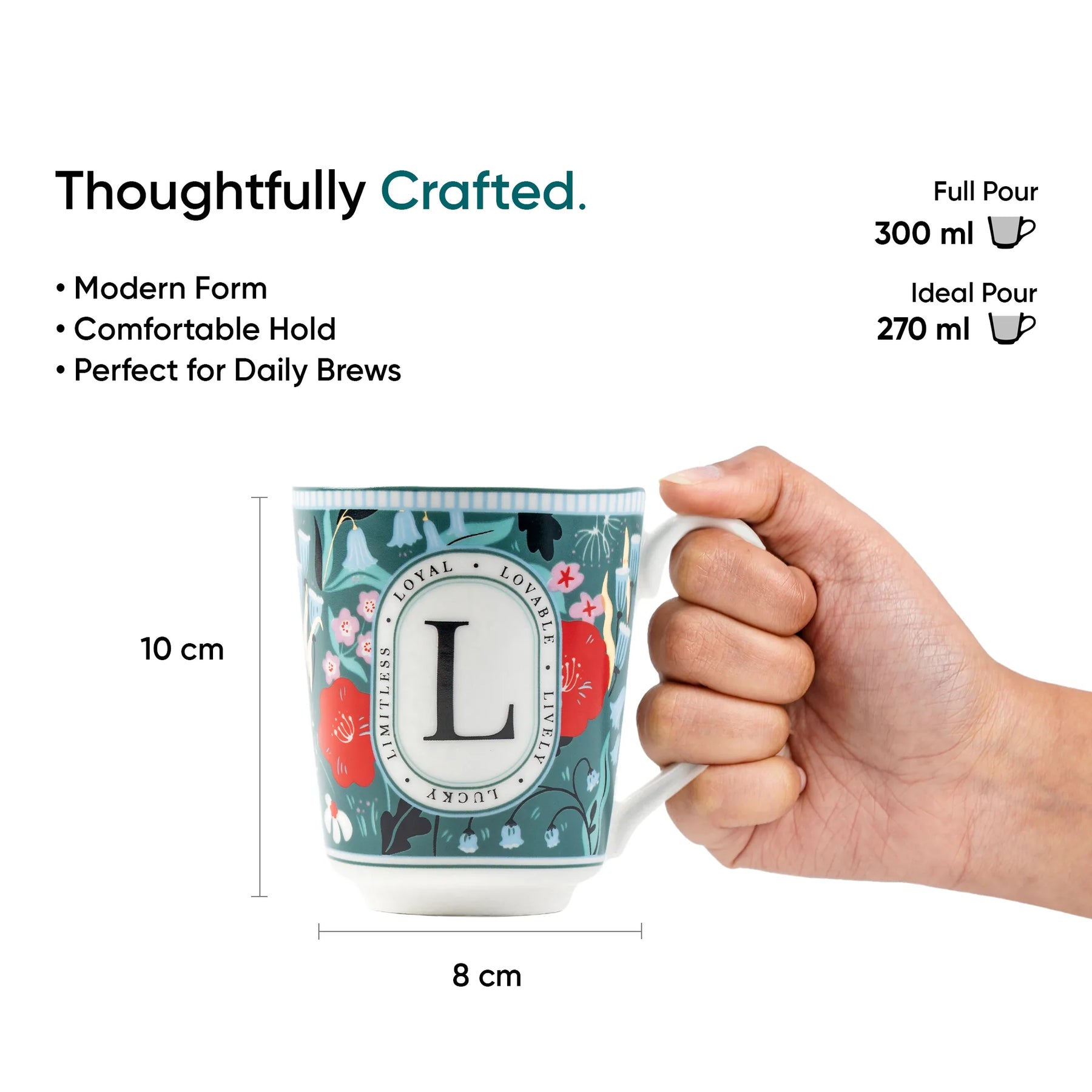 L Ceramic Coffee Mug | 300 ML | Alphabet Collection