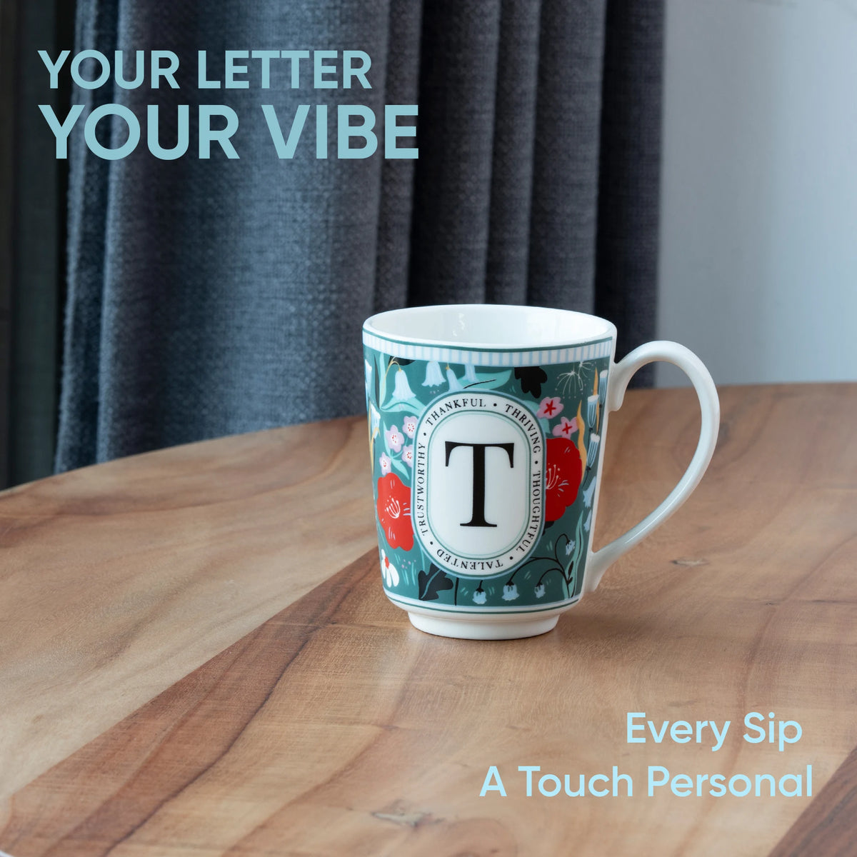 T Ceramic Coffee Mug | 300 ML | Alphabet Collection