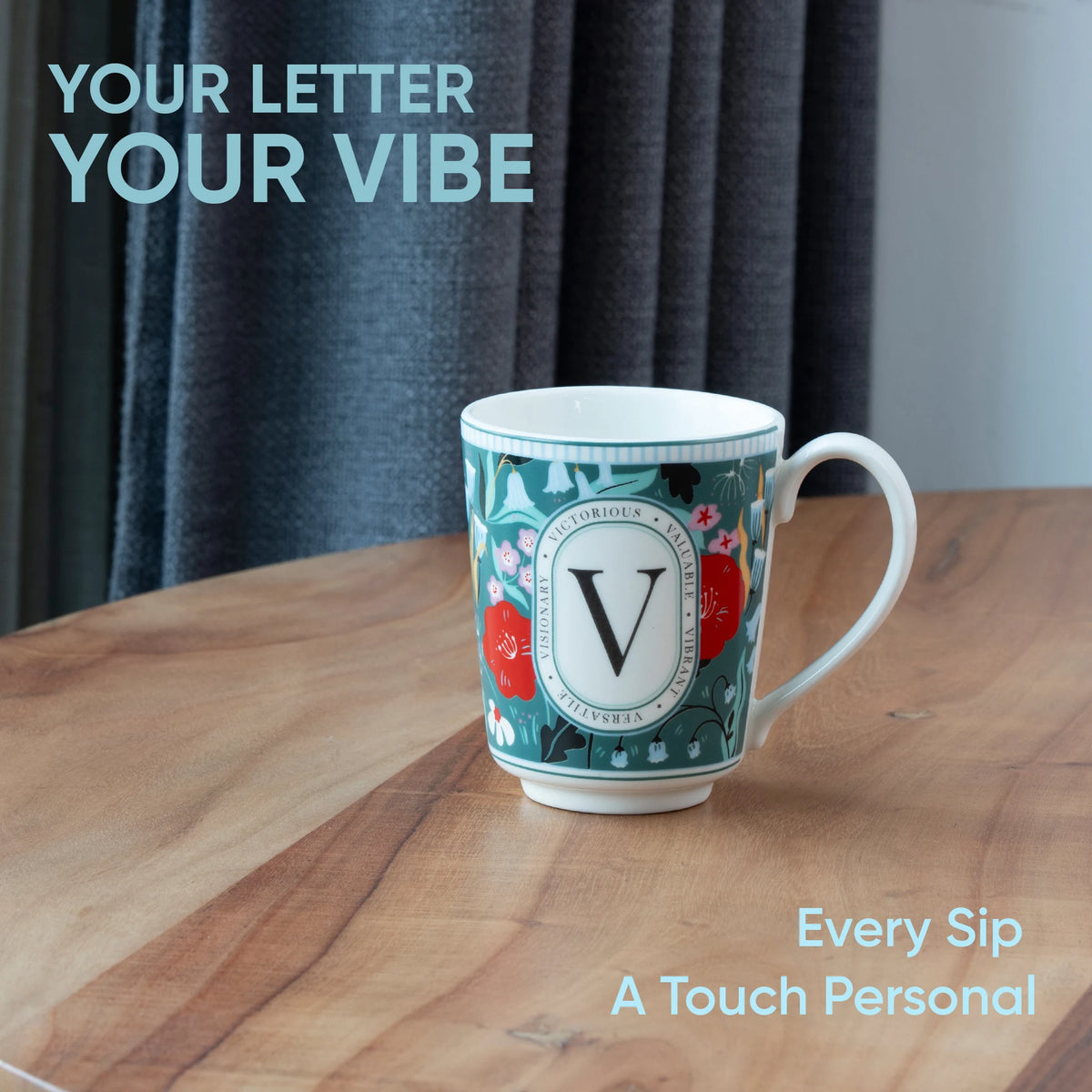V Ceramic Coffee Mug | 300 ML | Alphabet Collection