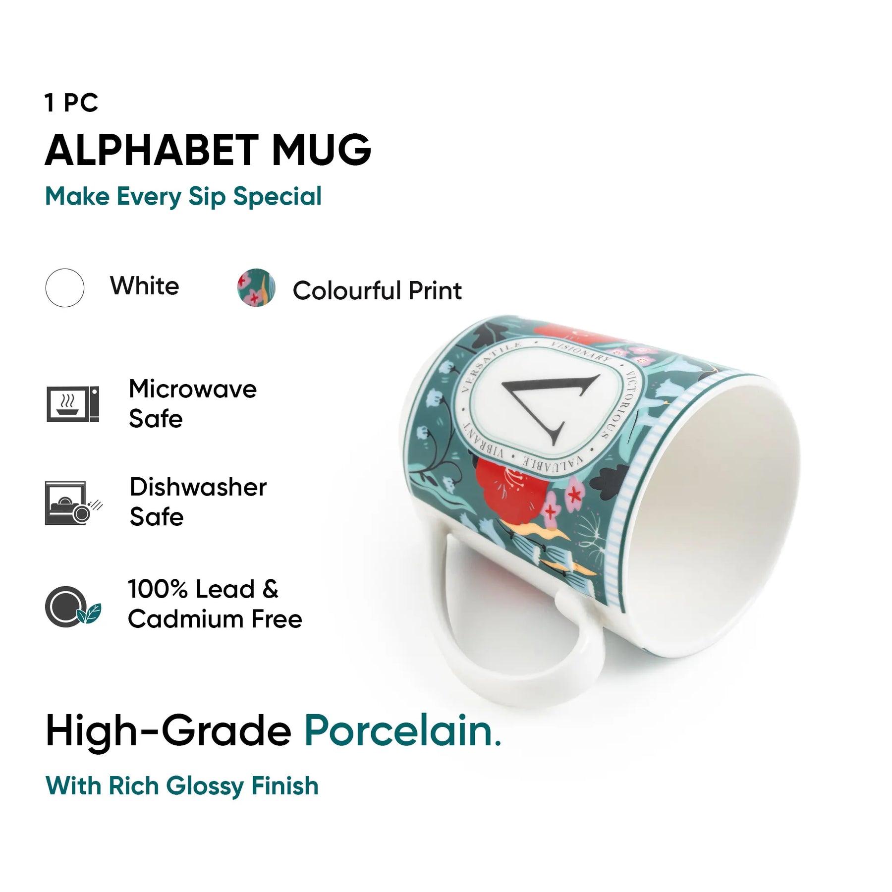 V Ceramic Coffee Mug | 300 ML | Alphabet Collection