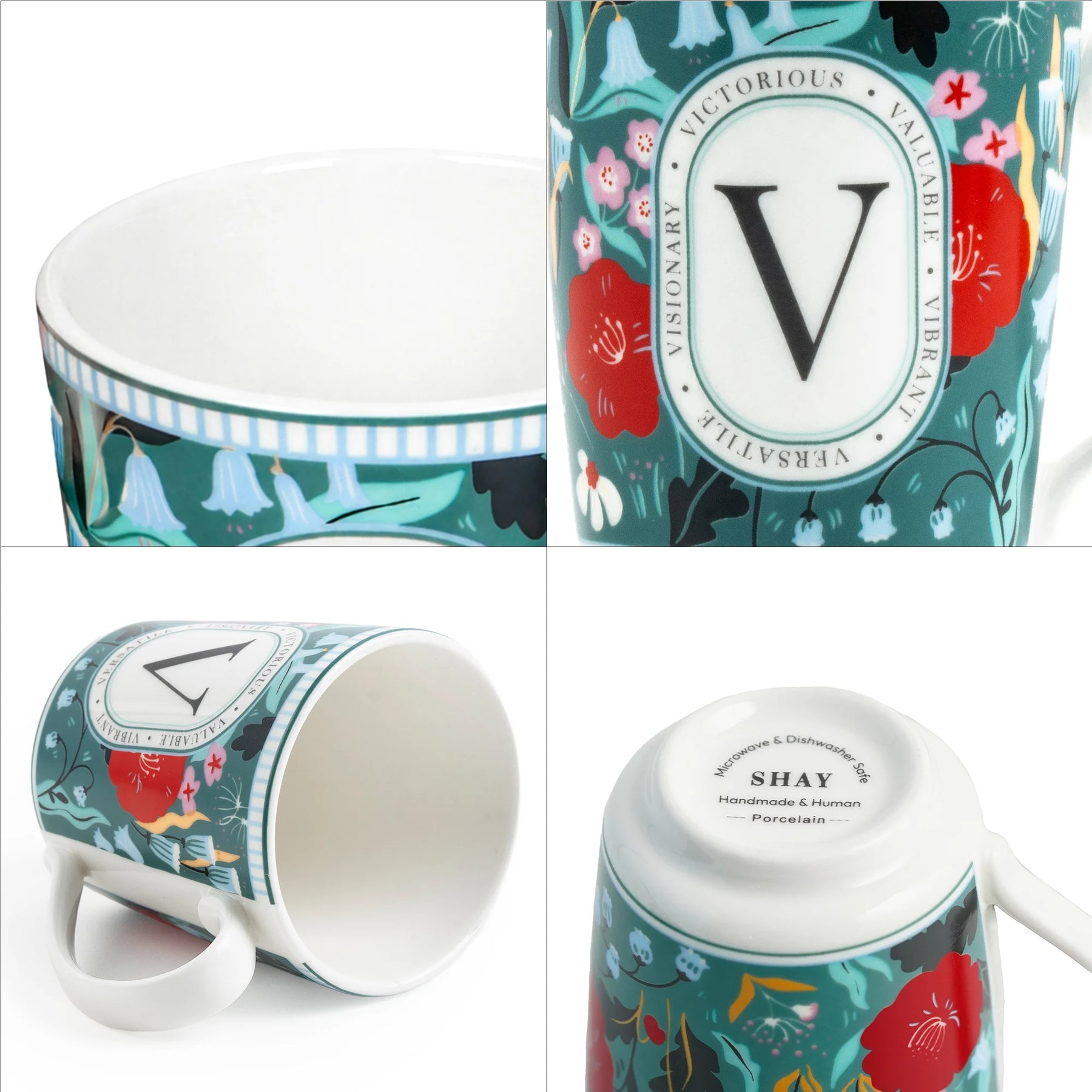 V Ceramic Coffee Mug | 300 ML | Alphabet Collection