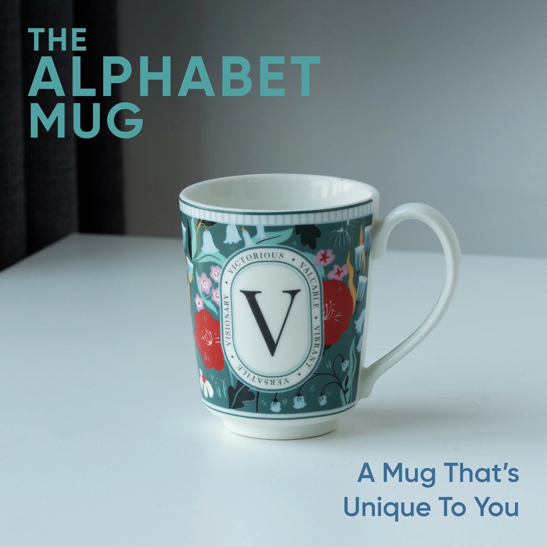 V Ceramic Coffee Mug | 300 ML | Alphabet Collection
