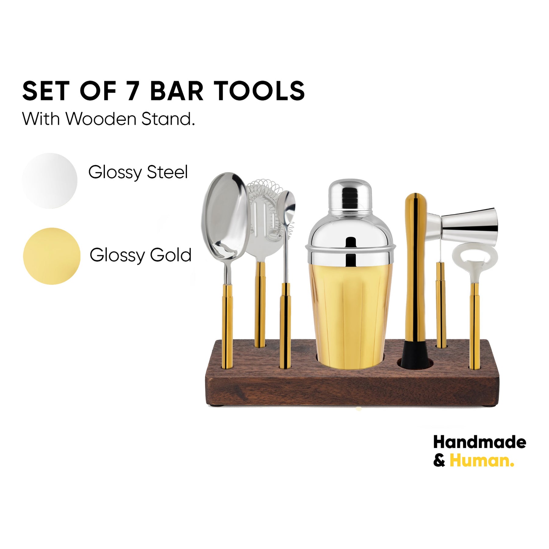 Bar Tool Set with Wooden Stand- 8-Piece, Bartender Kit : Shaker, Spoon, Jigger, Muddler, Strainer, Bottle Opener, Ice Scoop (Bar Tool Set)