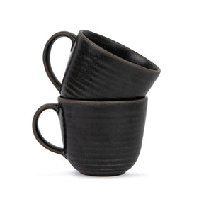 Large Ceramic Coffee Mug Set | Ribbed Collection | 400ml | Glossy Stoneware