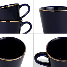 Ceramic Tea Cup Set | Blue with Real Gold Line | 180ml | Set of 6 | Gold Line Collection