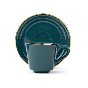 Ceramic Tea Cup Saucer Set | Goldline Collection | 180ml | Set of 6 | Glossy Finish