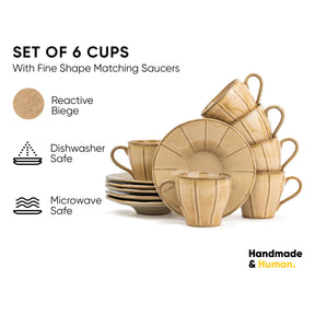 Ceramic Cup & Saucer Set of 6, 180ml – Self Reactive Collection