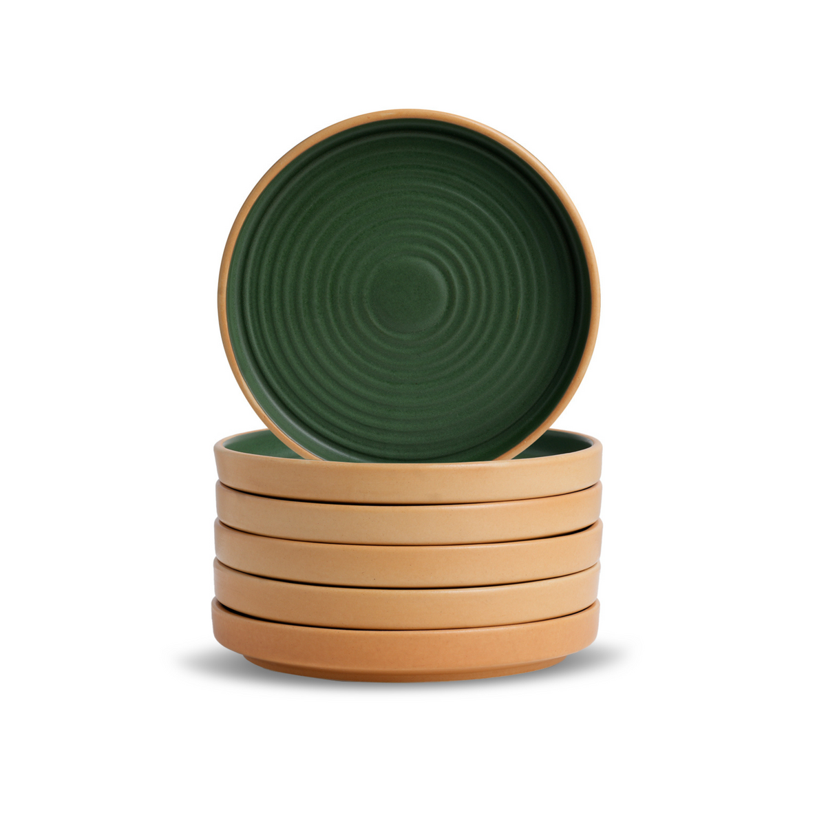 Ceramic Quarter Plates Set – 6 Pieces | Klay Green | Matte Finish | Premium Stoneware